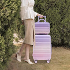 20 Inch Carry on Luggage with 14 Inch Cosmetic Case, 2 Pcs Hardshell Lightweight Durable Spinner Suitcase Set for Travel, Women, Men, TSA Lock, ABS, 20+14 Inch, Pink Purple