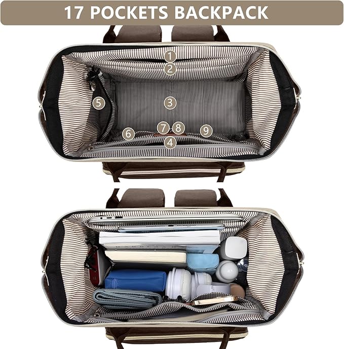 Laptop Backpack Women Work Bag: 15.6 inch Work Bookbag with USB Charging Port Large Travel Backpack Purse for College Nurse Casual Daypack for Teacher Professional Computer Backpack Apricot Coffee