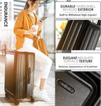 TRAVELARIM Black Hardshell Luggage Sets 4 Piece, Durable Suitcase Set, Travel Luggage Set with Integrated TSA Lock, 360° Spinner Wheels, Expandable Medium and Large Checked Suitcase, 20/24/28 Inch