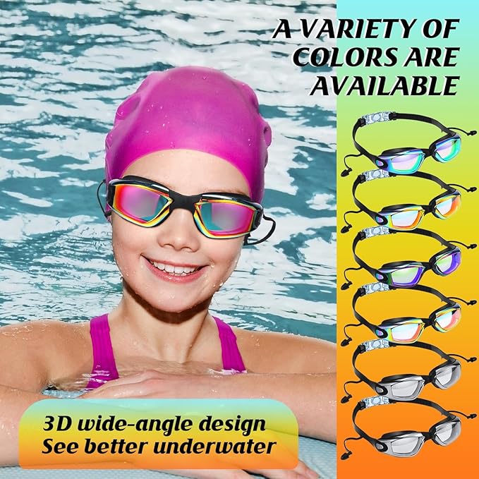 Flutesan 6 Pack Swim Goggles for Adult Anti Fog Swimming Glasses with Ear Plugs Nose Clip No Leaking Full Protection Goggles