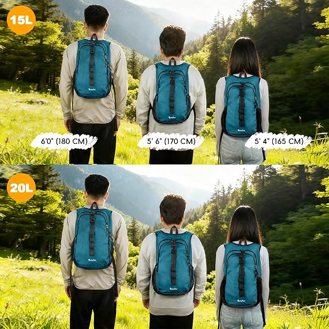 Seektop 15L Small Hiking Backpack for Women Men, Lightweight Hiking Packable Daypack with Phone Pocket for Travel Camping (Teal Blue, 15L)