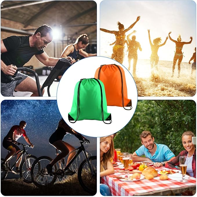 PLULON 2Pcs Drawstring Bags Bulk Drawstring Backpack Green Orange String Backpack Cinch Sack Sport Gym Backpack Bags for Yoga Traveling Outdoor Sports