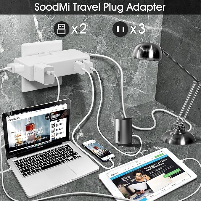 Multi Plug Outlet Extender with USB, 3 Electrical Multiple Outlet Extender, 2 USB Wall Charger, Travel Multiple Power Adaptor for Home, Office