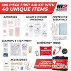 M2 BASICS 300 Piece First Aid Kit, 40 Items, Compact Emergency Medical Kit with Durable Carry Bag for Home, Car, Travel, Office, Camping