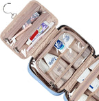 NISHEL Travel Toiletry Bag for women, Portable Hanging Organizer for Travel-Sized Shampoo, Conditioner, Brushes Set, Makeup Accessories, Medium Size, Placid-Blue