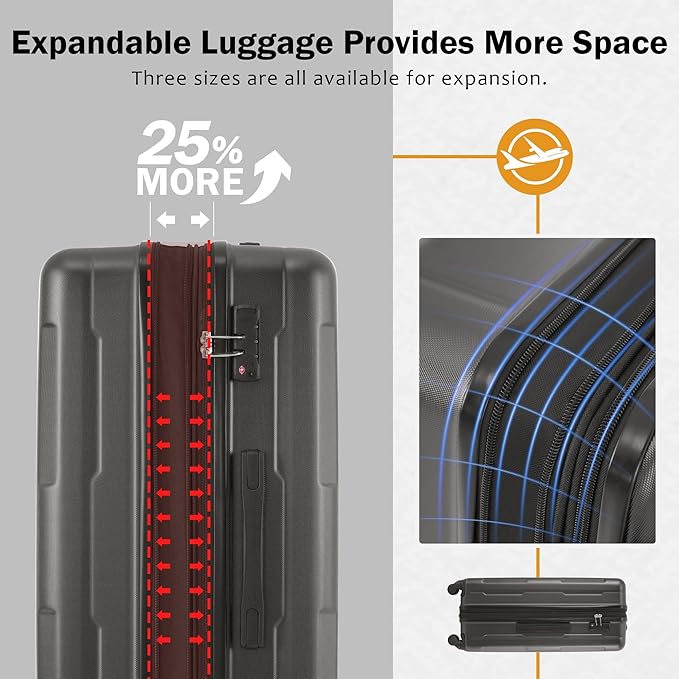 Merax Luggage Sets 20/28 Inch Suitcase Sets with TSA Lock Hardshell Luggage with Bags