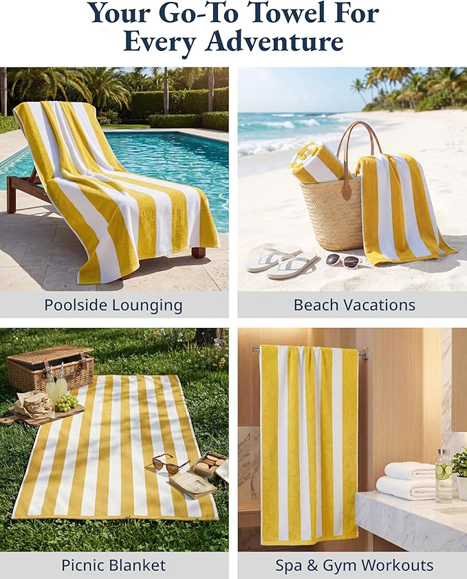 LANE LINEN Beach Towels 6 Pack - 520 GSM 100% Cotton Pool Towel for Adults – (30" x 60") Beach Towel Oversized, Thick & Highly Absorbent - Soft, Comfy & Quick Dry Cabana Stripe Large Towel - Coastline