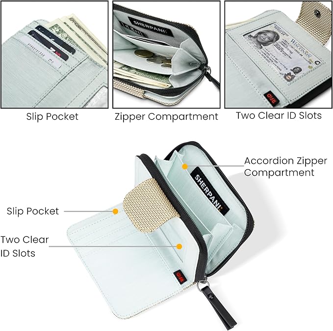 Sherpani Barcelona AT, Small Nylon Bifold Zipper Pocket Wallet, Travel Bag for Men Women, RFID Protection, Unisex Travel Gift (Granite)