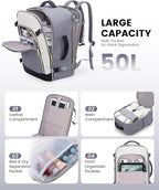 LOVEVOOK Large Travel Backpack for Women, 50L Carry on Backpack Airplane Approved, TSA Personal Item Travel Bag for Women fits 18" Laptop, Waterproof Carry on Bags for airplanes with 3 Packing Cubes