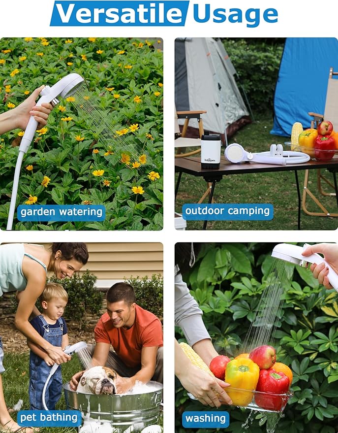 innhom Portable Shower Camping Shower Outdoor Camp Shower Pump, Electric Rechargeable Portable Camping Shower, Powered by Rechargeable Battery