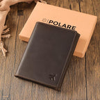 Polare Full Grain Leather Pilot Wallet Passport Holder RFID Blocking Tri-fold Travel Cover Document Organizer for Aviation Professionals (Dark Brown with AirTag Slot)