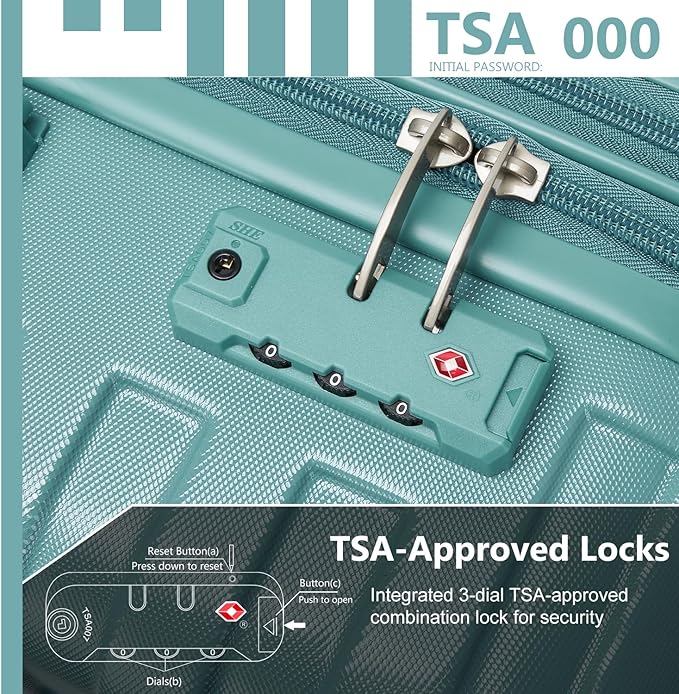 6 Piece Luggage Sets with Bags, Lightweight Expandable Checked Luggage Sets, Hardshell ABS Spinner Wheels Carry on Suitcase with TSA Lock, for Travel, Women Men (Aqua Blue, 18/20/24/28inch+2bags)