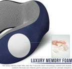 MLVOC Neck Pillow for Traveling, Upgraded 100% Pure Memory Foam Travel Neck Pillow for Airplane Flight Sleep, Breathable & Machine Washable Cover, Travel Kit with 3D Eye Mask, Earplugs & Bag, Blue