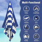 HENBAY Large Oversized Beach Towel - 35 x 70 Inch Microfiber Pool Towel, Navy Striped Quick Dry Cabana Swim Towel
