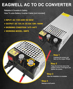 EAGWELL 12V Power Supply 1000W, Universal SMPS 120V AC to 12V DC Converter Switching Power Supply DC Transformer Driver Adapter for Diesel Heater, RV,Pump, LCD Monitor