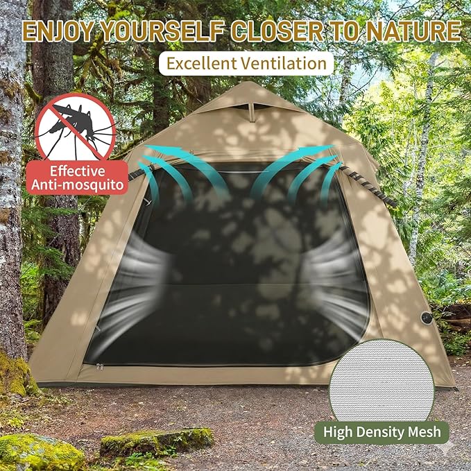 VINGLI Inflatable Camping Tent, All-Weather Inflatable Hot Tents with Stove Jack, Blow Up Tent for Camping with Mesh Doors & Windows, Inflatable Air Tents for Camping Adult