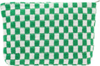 PAZIMIIK Knitted Checkered Makeup Bag Large Zipper Make Up Accessory Pouch for Purse Cosmetic Brush Bag for Travel Essential,Green