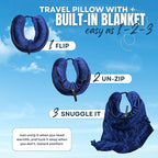 Travel Pillow with Built-In Blanket Memory Foam Neck Pillow for Airplane Travel, Flight Pillow with Blanket Portable Airplane Pillow for Adults Compact Travel Neck-Pillow for Plane, Car & Long Flights