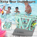 Fammart Mesh Beach Bag with Zipper, Large Beach Tote for Women, Toys Pool Swim Bag Travel Vacation Cruise Essentials
