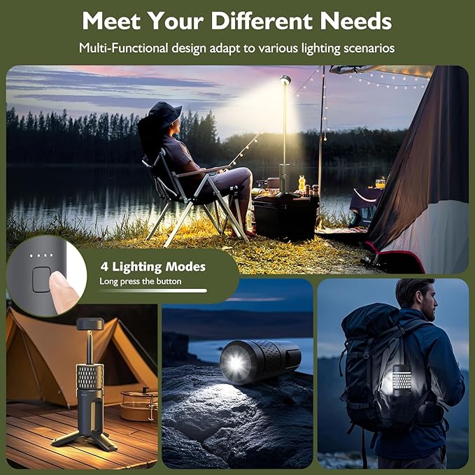 Telescopic Camping Lights,Rechargeable Camping Lantern,Portable Outdoor Tent Light,Hiking,Emergency,Fishing,Camping Essentials,IP54 Waterproof（Gray）