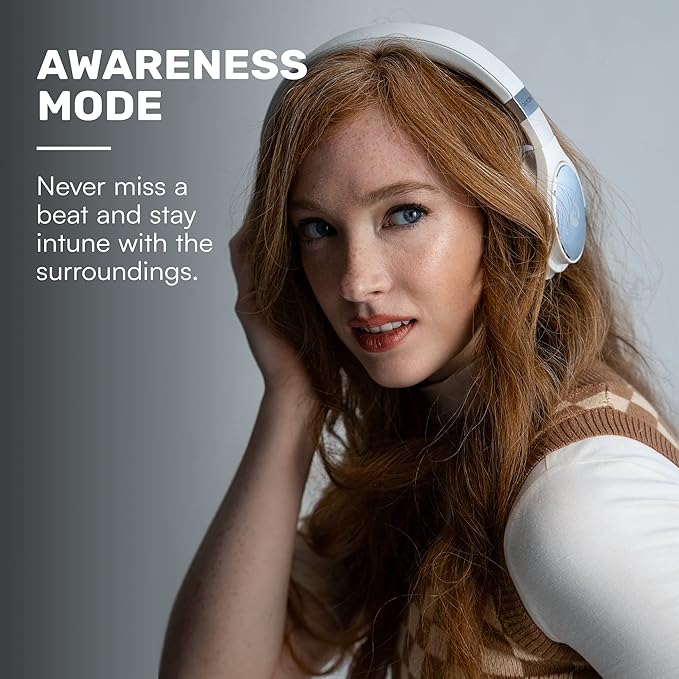Raycon Everyday Bluetooth Headphones - Over The Ear, Active Noise Cancelling Wireless Headphones + Awareness Mode, Bluetooth Headset with Mic, 40 Hours of Battery Life (Rose Gold)