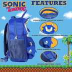 AI ACCESSORY INNOVATIONS Sonic Backpack for Boys & Girls, Bookbag with Adjustable Shoulder Straps & Padded Back,16 Inch Schoolbag with 3D Features, Blue