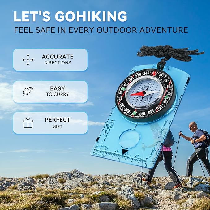 Compass Hiking Survival, Wilderness Survival Compass for Kids- Magnetic Gear Set Navigation Map- Backpacking Camping Hunting Survival