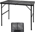 GREGIN Camping Table with Mesh Desktop, Lightweight & Portable Folding Grill Table, Height Adjustable Metal Outdoor Table for Camp, Cooking, BBQ, RV, Picnic-3 FT Black