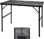 GREGIN Camping Table with Mesh Desktop, Lightweight & Portable Folding Grill Table, Height Adjustable Metal Outdoor Table for Camp, Cooking, BBQ, RV, Picnic-3 FT Black