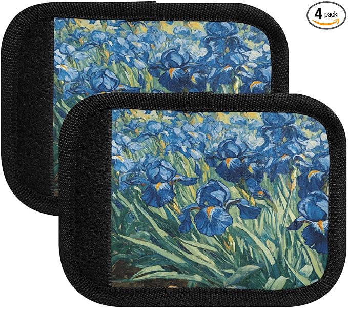 Luggage Handle Wrap (4-Pack) - Irises Vincent Van Gogh Premium Soft Suitcase Wraps with Luggage Tags & Handle Covers for Comfort, Grip, and Easy Identification