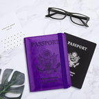 WALNEW Passport Holder for Travel, RFID Passport Cover Wallet for Women Men, PU Leather Passport Book Card Holder Case with Pen (Elastic Band Closure, A-Purple)
