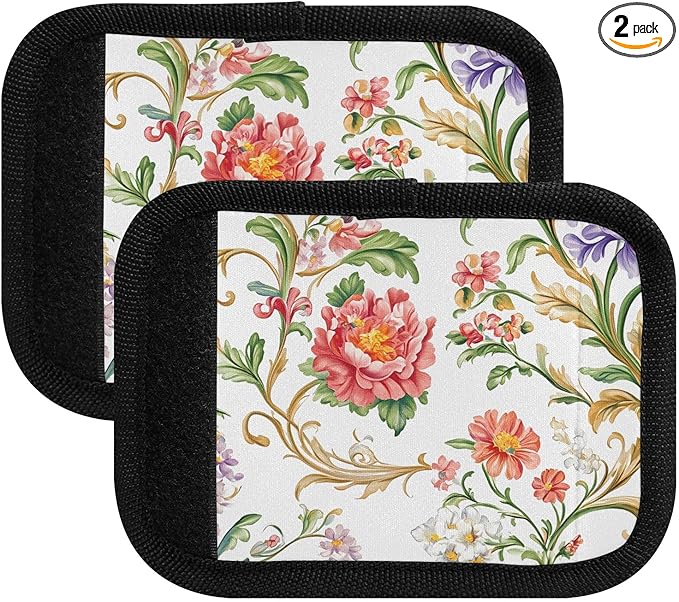 European White Flowers Luggage Handle Wrap for Suitcase Luggage Tags Handle Covers Identifiers Soft Decorations Travel Accessories 2 Pack