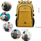 DUSLANG 17 Inch Laptop Backpack for Travel Water Resistant College Backpack for Women Laptop Bag with USB Charging Port Work Backpack,Yellow