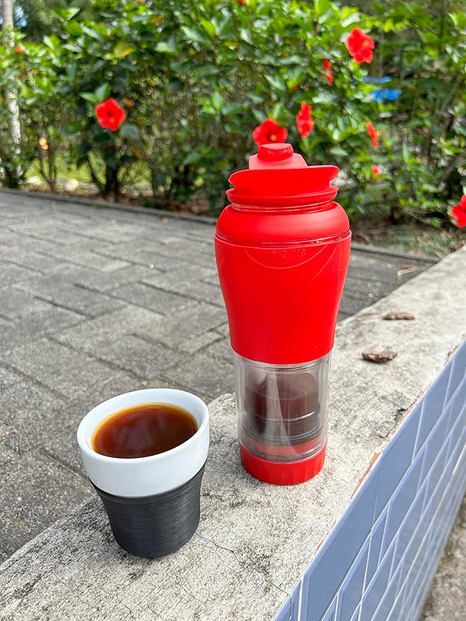 Pressca - Portable Coffee & Tea Maker - Thermal Coffee & Tea Infuser, French Press, Single Serve Coffee Maker, BPA Free - Home & Kitchen Accessories & Utensils - 12 fl oz, Red