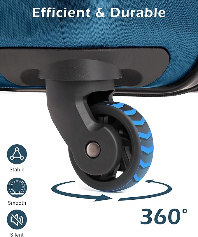 Coolife Expandable Large Checked Luggage Hardside PC+ABS Suitcase with TSA Lock, Lightweight Rolling Carry On with Spinner Wheels(Caribbean Blue, 28in)