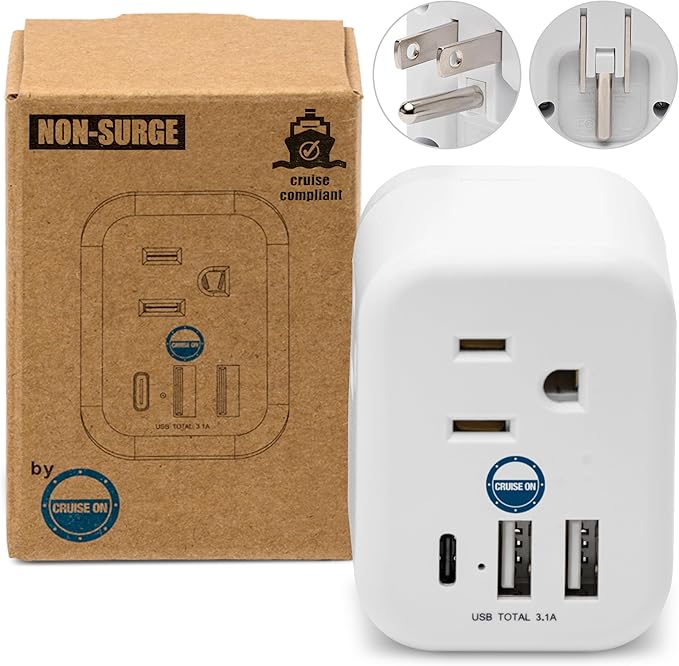 Cruise Approved Power Strip Foldable, Non Surge Protector Travel Power Strip, Multi Plug, 6 Outlets, 2 USB-A, 1 USB-C, & 3 AC Outlet for Carnival, Celebrity, Princess, & Major Lines in 2026 & 2027