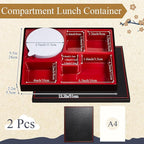 Teenyyou 2 Pcs 12 x 9.5 x 2.2 Inch Japanese Bento Box 6 Compartments and Bowl Divided Lunch Box with Greaseproof Adult Japanese Bento Lunch Container Sushi Home Restaurant