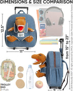【Upgraded】Toddler Luggage for Boys w Removable Dinosaur Toy | Side & Inner Pockets, Reflective Logo, Name Tag | Kids Rolling Backpack | Travel & Birthday Gifts for 3 4 5 6 Year Old