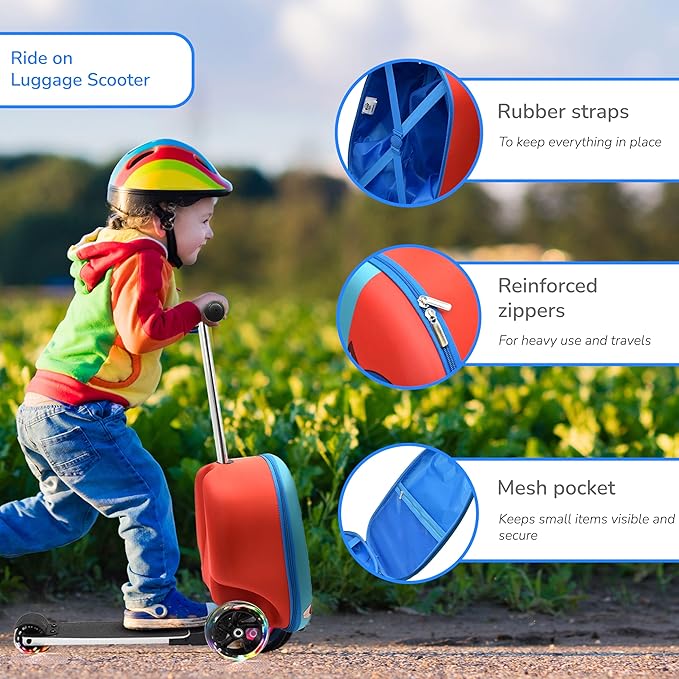 Paw Patrol Ride On Suitcase for Kids - Scooter Luggage with Light Up Wheels, Easy Steer and Foldable Carry On Kick Scooter for Toddler, Boys, Girls, Great Travel Gift Idea