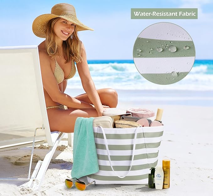 KALIDI Beach Tote Bag Women Large Waterproof Sandproof Shoulder Handbag Packable Grocery Bag Hobo Purse for Picnic Vacation