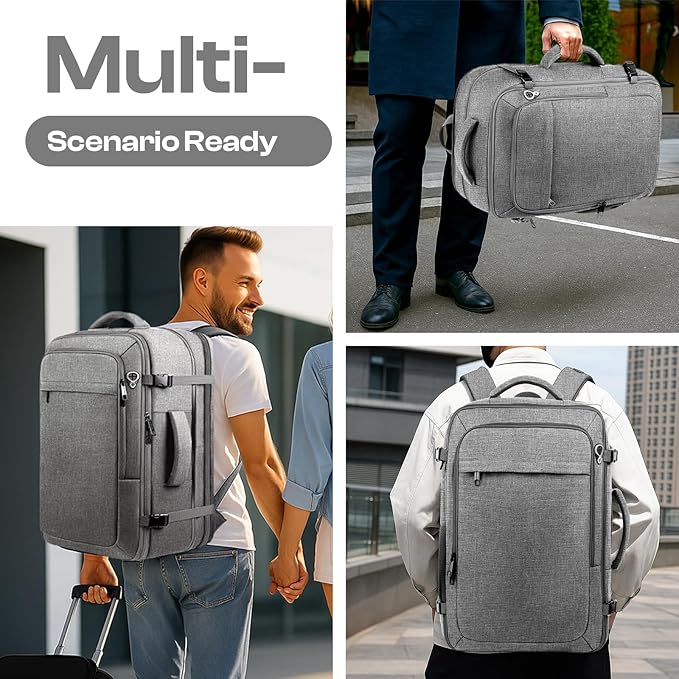 Travel Laptop Backpack, Extra Large 40L-50L Backpack, Laptop Backpack for Men, Water Resistant TSA Airline Approved Business Work 17.3 Computer Bag, Grey