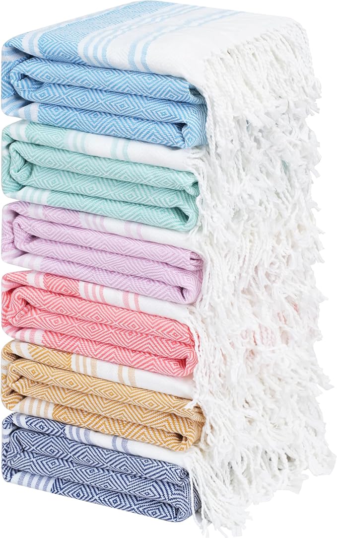 Genovega 6 Packs Oversized Turkish Beach Towel 74"x38" Thin Quick Dry Sand Free Pool Swim Towels Large XL Adult Clearance Blanket Travel Vacation Accessories Essentials Multi Dark Blue Rhombus