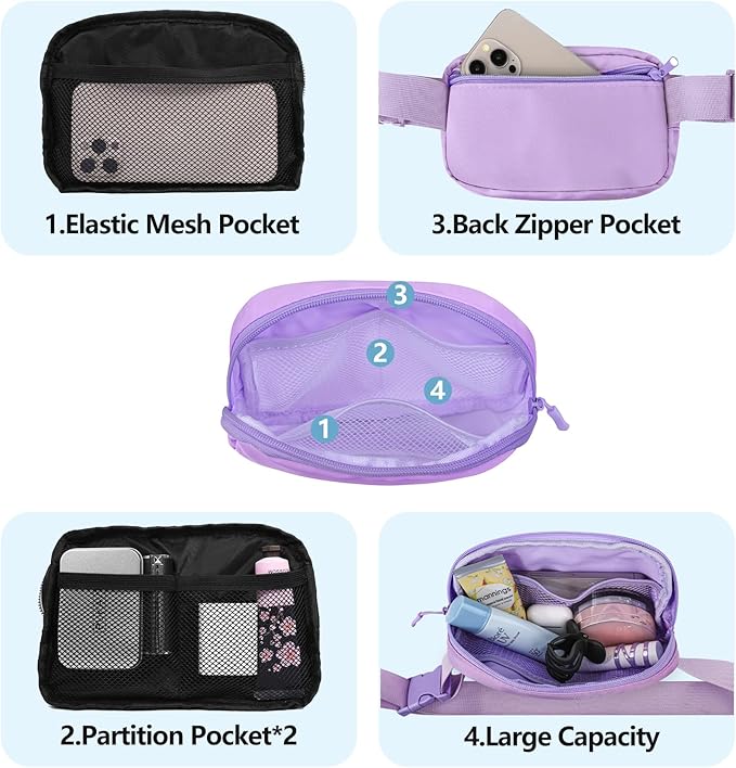 Fanny Pack Crossbody Bag for Women and Men, Belt Bag for Hiking Bum Bag with Adjustable Strap,Casual Cell Phone Pouch?Waist pack for Running Workout Sports Travel Light Purple