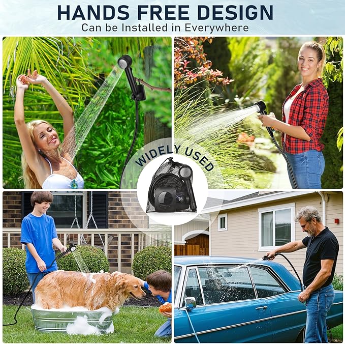 Portable Shower for Camping, [Upgraded] Spopal 8000mAh Rechargeable Camping Shower with 5 Adjustable Speeds, 4 Spray Modes, LED Display, IPX8 Waterproof Outdoor Shower Kit for Hiking, Travel, Car, Pet