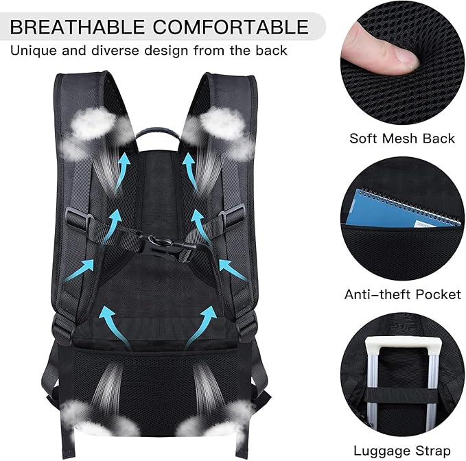 ANTERK Extra Large Travel Laptop Backpack, 17.3 Inch Carry on Backpack for Men Women, Big Anti Theft Water Resistant College Bussiness TSA Airline Approved Work Computer Backpack, Black