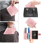WALNEW Passport Holder for Travel, RFID Passport Cover Wallet for Women Men, PU Leather Passport Book Card Holder Case with Pen (Buckle Closure, Buckle-Rosegold)