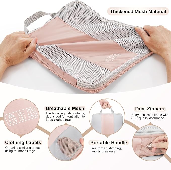 10 Set Compression Packing Cubes for Travel Gifts Women Mom,OlarHike Luggage Clothes Organizer for Travelers,Airplane/Cruise/Car/Train Travel Essentials,Compressible Expandable Saver Space Bags(Beige)