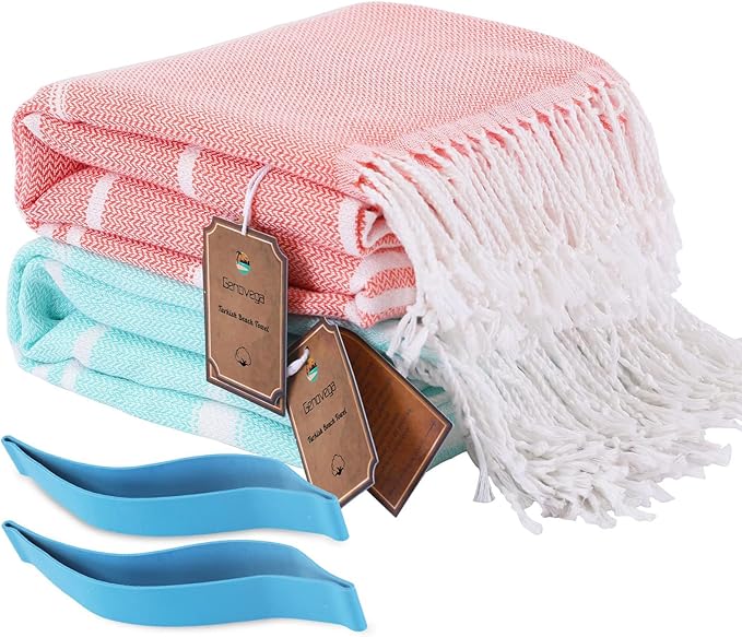 2 Packs Turkish Beach Towels Oversized Sand Free Quick Dry Bathroom Pool Swim Towel Extra Large Xl Big Adult Travel Vacation Essentials Cruise Accessories Must Haves Clearance Stuff Necessities