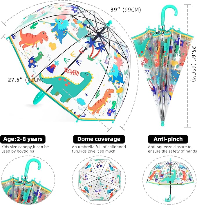 Kids Clear Umbrella for Rain Dome Bubble Umbrellas Windproof for Kids Boys and Girls