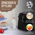 ASEBBO Insulated Lunch Bag for Women & Men - Reusable & Leak Proof Lunch Box Cooler Bag for Work, Beach, Travel for Adults with Shoulder Strap - Waxed Canvas (Black) - Reusable Bag